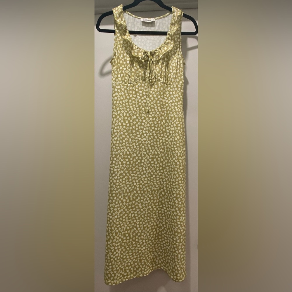 Grace Karin Olive Green Floral Midi Dress with White Print - Picture 8 of 16